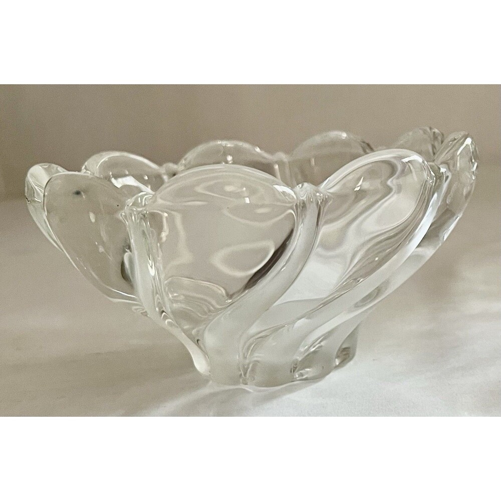 Mikasa peppermint swirl Frosted  Crystal Candy dish Tea Light scalloped  edge